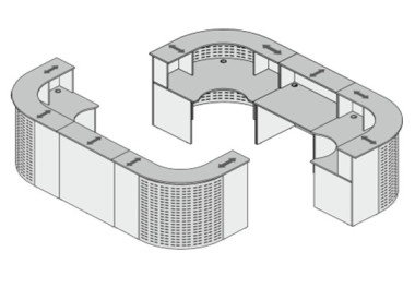Стойка ресепшн Партнер угловая с металлическим экраном, комплект №4  3540x1270x1200 — Аэлита