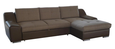 Диван 3-х местный угловой "НИКА" (Чикаго) Основа рогожка мальта шоко, эко/кожа коричневая &mdash; Аэлита